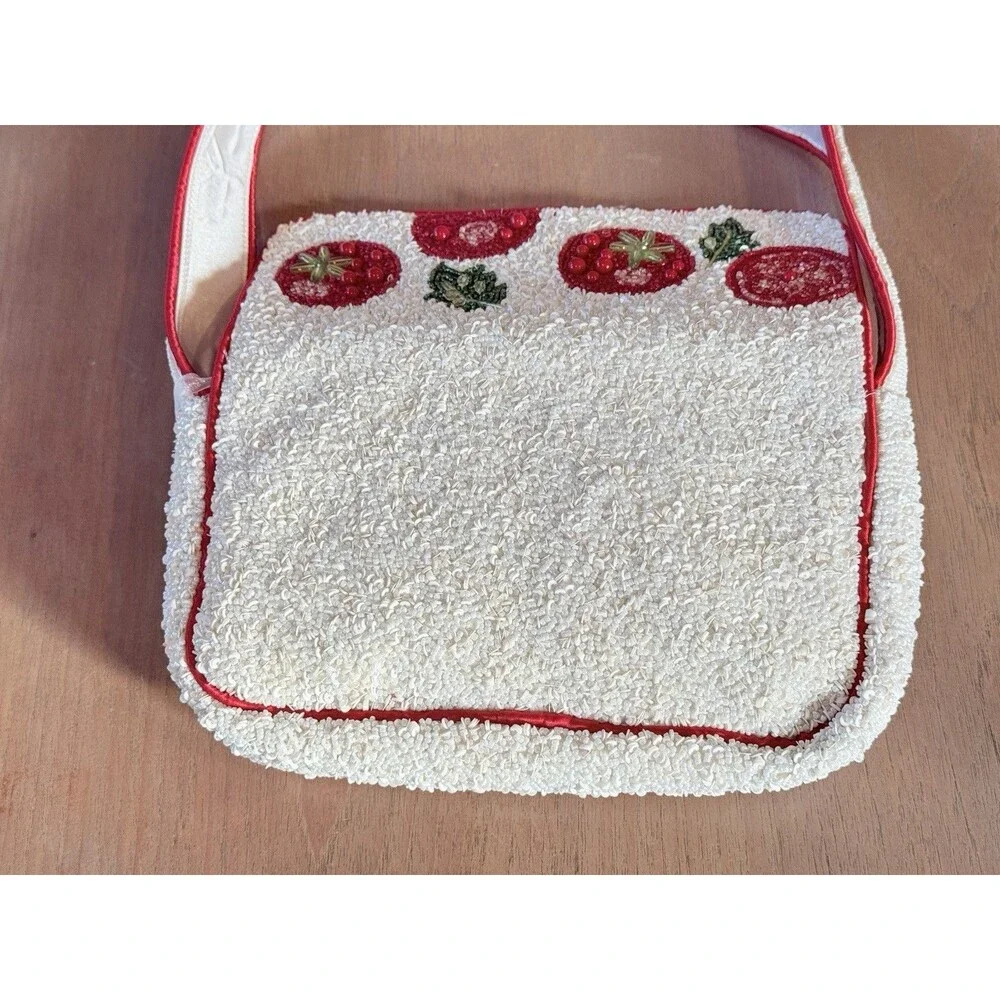 Beaded Tomato Bag Handcrafted In India NEW w/tags Viral Tiktok Red White 10x6" - Picture 3 of 16